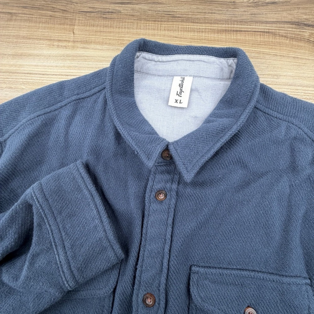 Fayettechill Shirt Men's Size XL Organic Flannel Button Up Solid Navy Blue